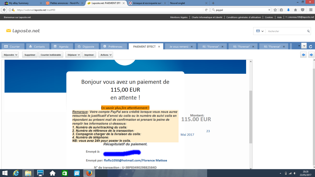 Arnaque Paypal Paiement fictif via usurpation de paypal
