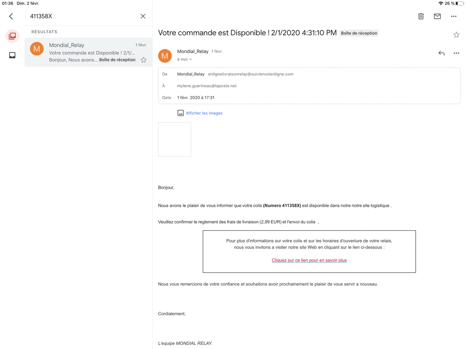 Phishing Mondial Relay arnaque au point relais